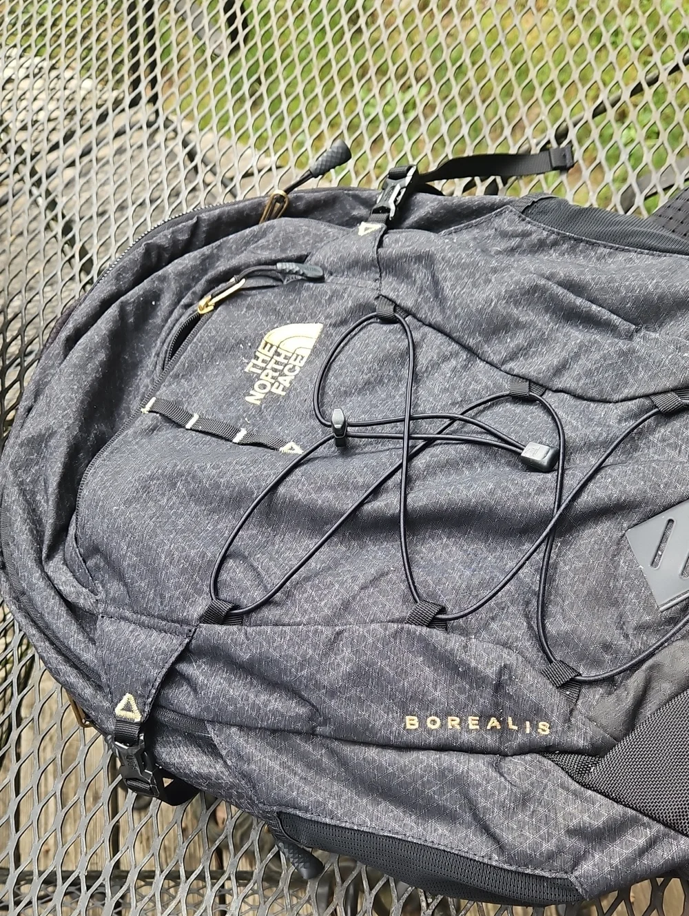 The North Face Heathered Charcoal Men's Backpack with Bungee Cord